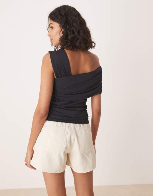 Abercrombie & Fitch - Top drapé asymétrique à épaule dénudée - Noir, 3 de 4