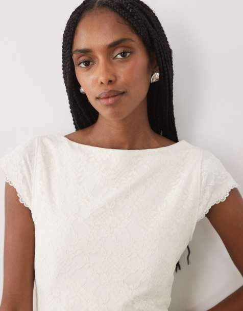 Abercrombie & Fitch - Top en dentelle réversible avec décolleté rond et soutien-gorge amovible - Crème - view 1