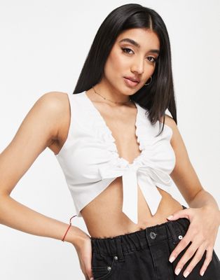 Abercrombie & Fitch cinch front linen top in white - ASOS Price Checker