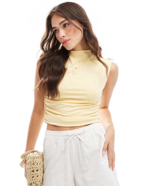 Abercrombie & Fitch - Top giallo arricciato sul lato e accollato