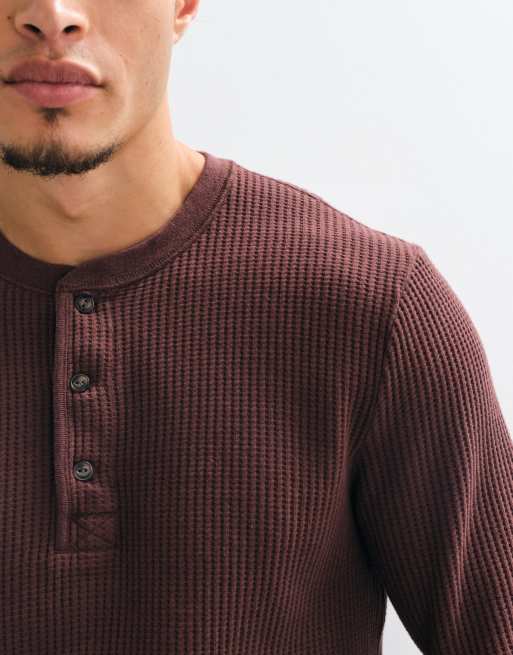 Abercrombie & Fitch top henley en maille gaufrée marron, 2 de 5