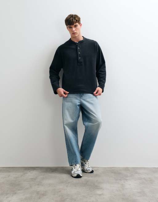 Abercrombie & Fitch top Henley oversize épais noir délavé, 2 de 5