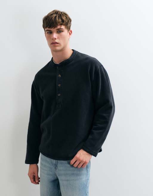 Abercrombie & Fitch top Henley oversize épais noir délavé, 3 de 5