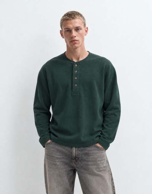 Abercrombie & Fitch top henley oversize épais vert foncé, 8 de 10