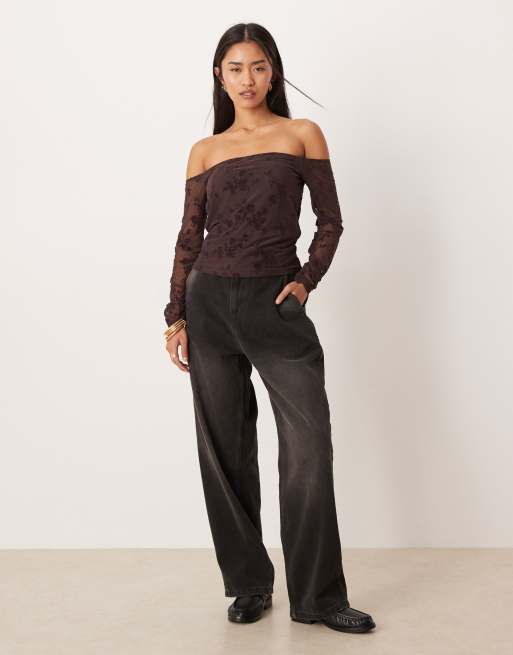 Abercrombie & Fitch - Top in pizzo marrone con spalle scoperte bra free, 2 di 4