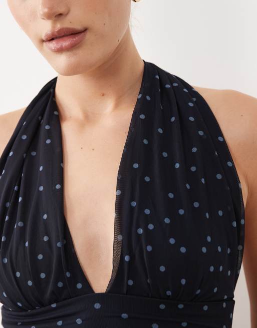 Abercrombie & Fitch - Top in rete multiposizione blu navy a pois, 3 di 4