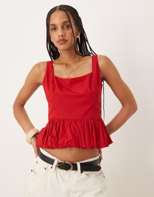 Abercrombie & Fitch - Top in Rot mit Ballonsaum