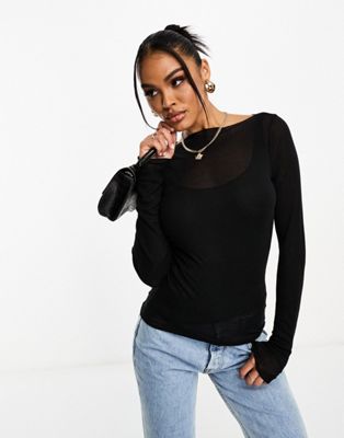 Abercrombie & Fitch long sleeve semi sheer top in black - ASOS Price Checker