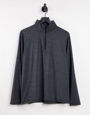 Abercrombie & Fitch - Top manches longues zippé en maille respirante à petit logo - Noir chiné