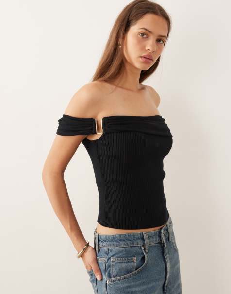 Abercrombie & Fitch - Top met blote schouders en metalen detail in zwart - view 1