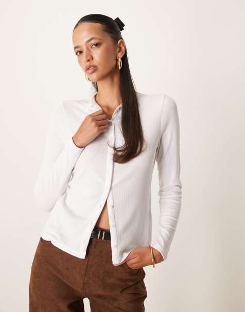 Abercrombie & Fitch - Top met lange mouwen en knopen in wit - view 1