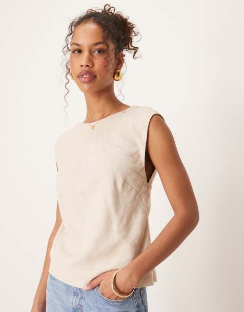 Abercrombie & Fitch - Top met open achterkant en kapmouwtjes in beige - view 1