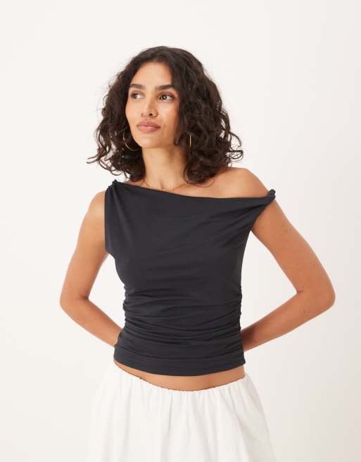 Abercrombie & Fitch - Top monospalla con dettaglio attorcigliato asimmetrico nero