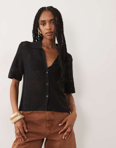 Abercrombie & Fitch - Top negro abotonado de punto calado - view 1