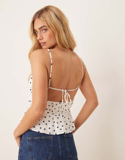 Abercrombie & Fitch - Top punto smock allacciato al collo a pois - view 1