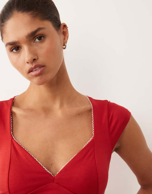 Abercrombie & Fitch - Top rosso con scollo a cuore e reggiseno integrato, 3 di 4