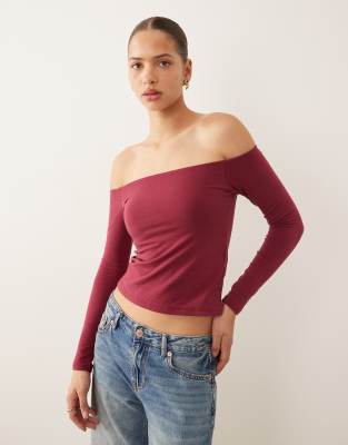 Top sans coutures avec épaules dénudées et soutien-gorge intégré - Bordeaux-Rouge L