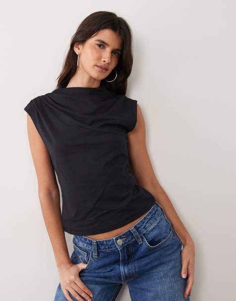 Abercrombie & Fitch top sans manches avec détail froncé en noir - view 1