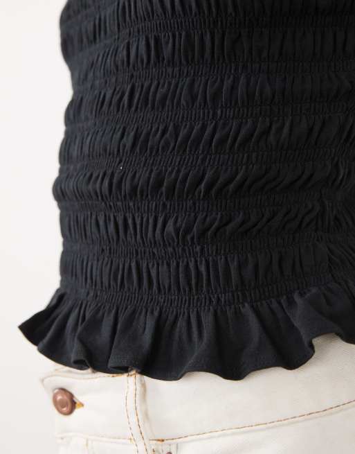 Abercrombie & Fitch - Top senza maniche a punto smock double-face nero, 3 di 4