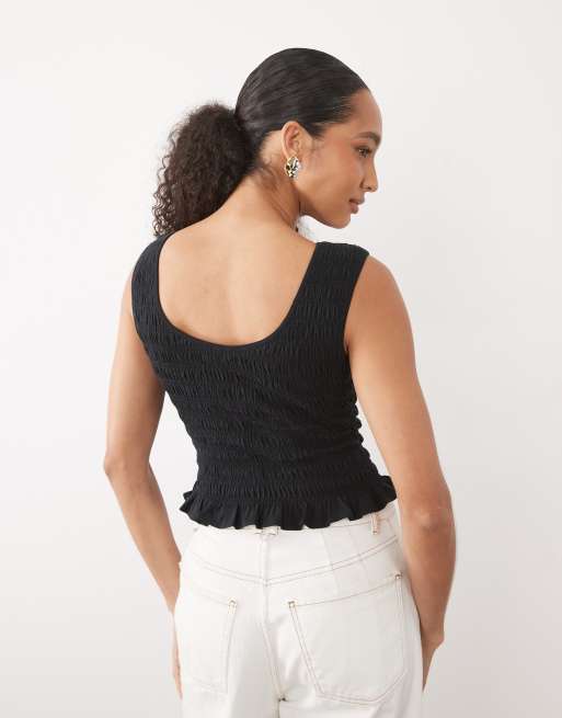 Abercrombie & Fitch - Top senza maniche a punto smock double-face nero, 4 di 4