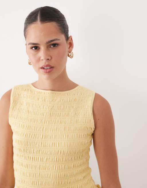 Abercrombie & Fitch - Top senza maniche a punto smock giallo, 3 di 4