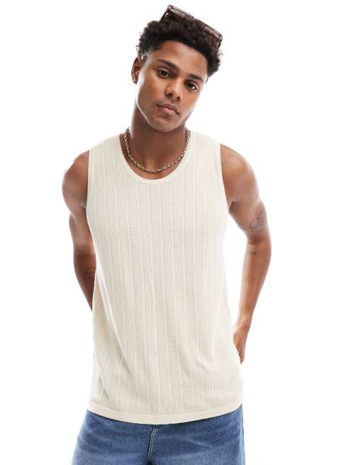 Abercrombie & Fitch - Top senza maniche in maglia color crema