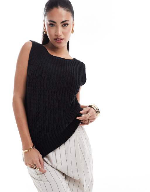 Abercrombie & Fitch - Top senza maniche nero in maglia con scollo a barchetta