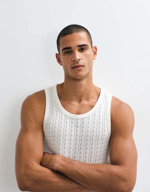 Abercrombie & Fitch - Top senza maniche traforato color crema, 1 di 5