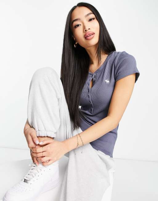 Abercrombie & Fitch - Top serafino a maniche corte, colore blu medio