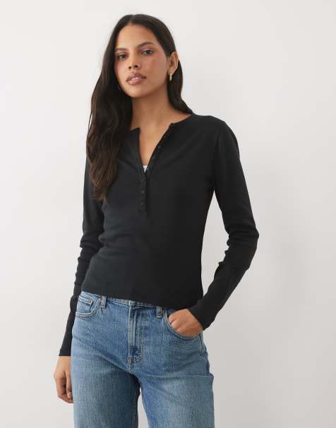 Abercrombie & Fitch top serafino a maniche lunghe a costine nero - view 1