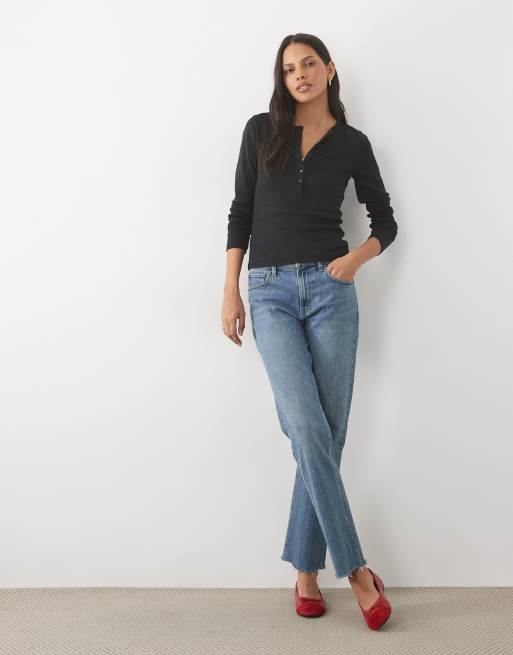 Abercrombie & Fitch top serafino a maniche lunghe a costine nero, 2 di 4