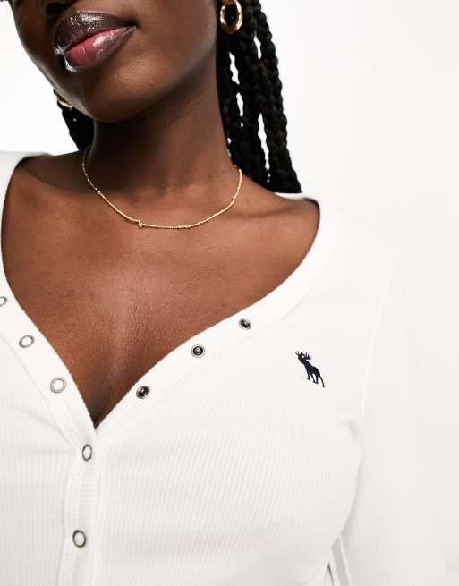 Abercrombie & Fitch - Top serafino a maniche lunghe bianco, 3 di 4