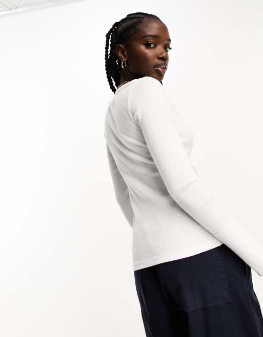 Abercrombie & Fitch - Top serafino a maniche lunghe bianco, 4 di 4
