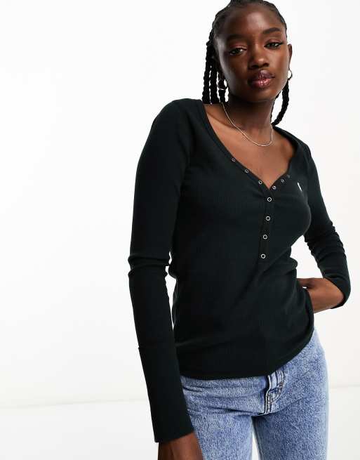Abercrombie & Fitch - Top serafino a maniche lunghe nero