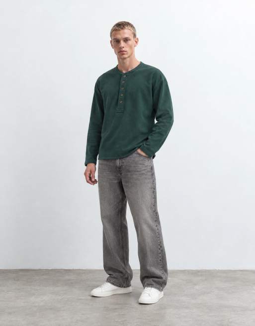Abercrombie & Fitch top serafino oversize pesante verde scuro, 7 di 10