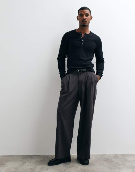 Abercrombie & Fitch top serafino slim fit a maniche lunghe a coste nero, 3 di 5