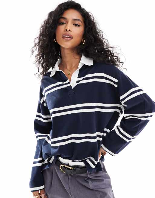 Abercrombie & Fitch - Top style rugby avec rayures contrastantes - Bleu marine multicolore
