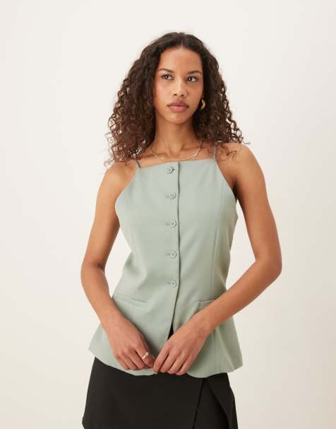Abercrombie & Fitch - Top taglio lungo verde con scollo quadrato e spalline - view 1