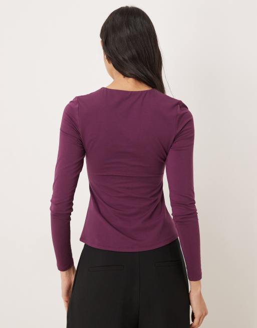 Abercrombie & Fitch - Top torsadé à découpe et manches longues - Prune, 3 de 4