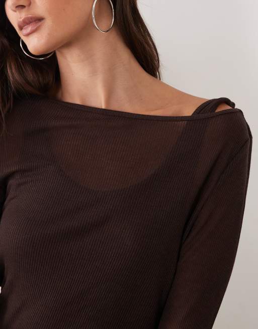 Abercrombie & Fitch top transparent à manches longues superposé marron, 2 de 4