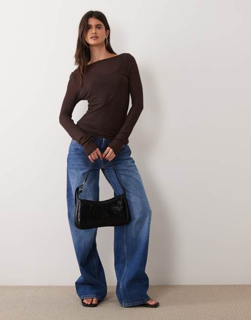 Abercrombie & Fitch top transparent à manches longues superposé marron, 4 de 4