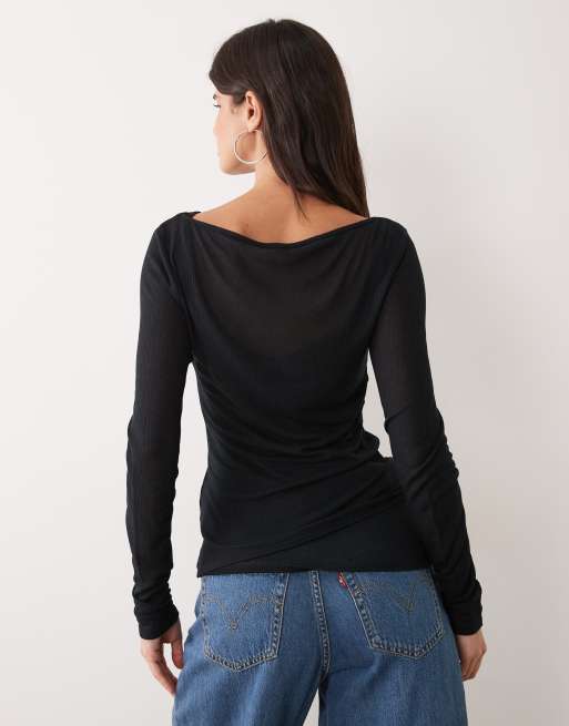 Abercrombie & Fitch top transparent à manches longues superposé noir, 4 de 4