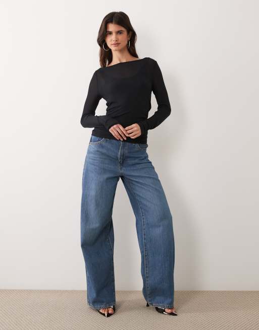 Abercrombie & Fitch top trasparente a maniche lunghe a strati nero, 3 di 4
