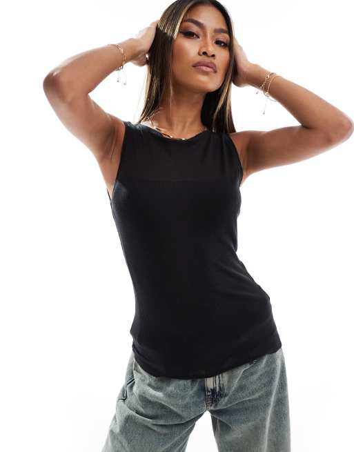 Abercrombie & Fitch - Top trasparente nero a strati con scollo dritto