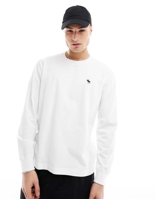 Abercrombie & Fitch - Top van zware stof met icoonlogo en lange mouwen in wit