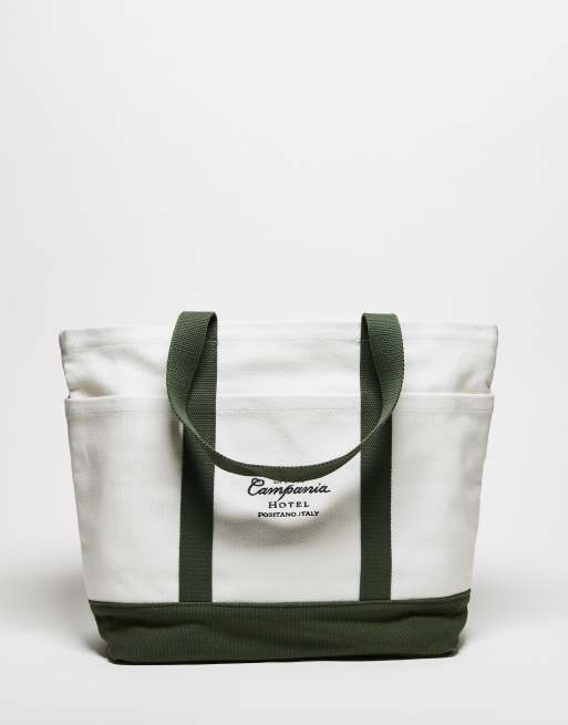 Abercrombie & Fitch - Tote tas met motief en contrasterende banden in beige