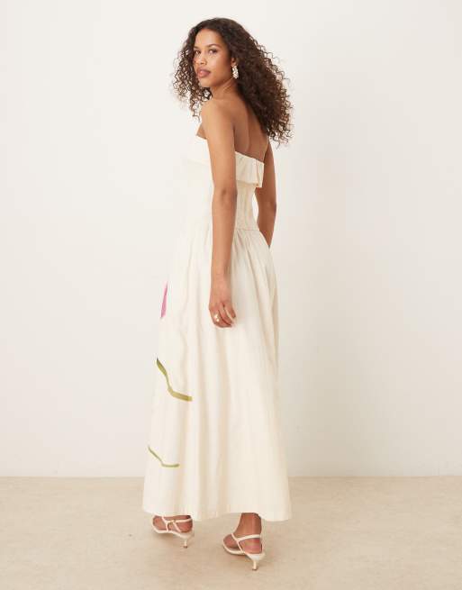 Abercrombie & Fitch – Trägerloses Midikleid in Cremeweiß geblümt mit abfallender Taille, 4 von 4