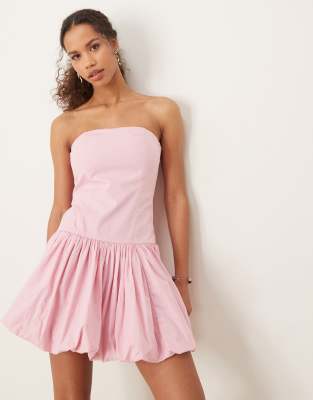 Abercrombie & Fitch - Trägerloses Minikleid in Rosa mit Ballonsaum