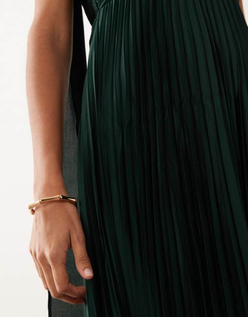 Abercrombie & Fitch – Trägerloses Plissee-Maxikleid in Dunkelgrün mit Schaldetail, 3 von 4
