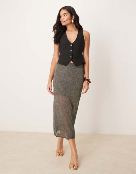 Abercrombie & Fitch – Transparenter Rock in Metallic-Anthrazit mit Underlay - view 1